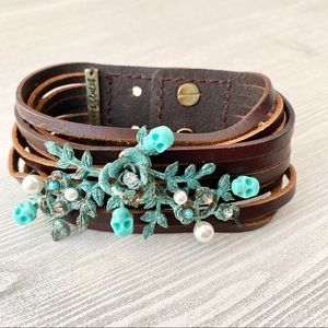 Betsey Johnson ‘Patina’ Leather Skull Bracelet